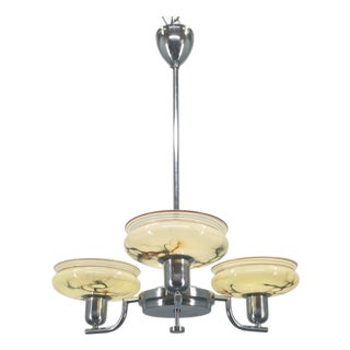 Art Deco Chandelier from Napako in Chrome & Marble Glass, 1930s For Sale