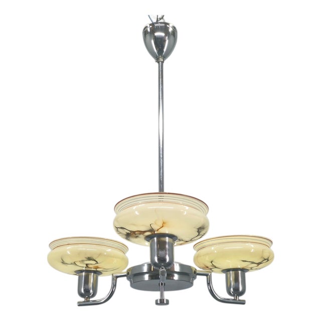 Art Deco Chandelier from Napako in Chrome & Marble Glass, 1930s For Sale