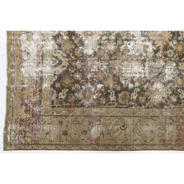 Textile Distressed Antique Mahal Wool Area Rug in Taupe, Warm Brown, and Muted Sage For Sale - Image 7 of 11