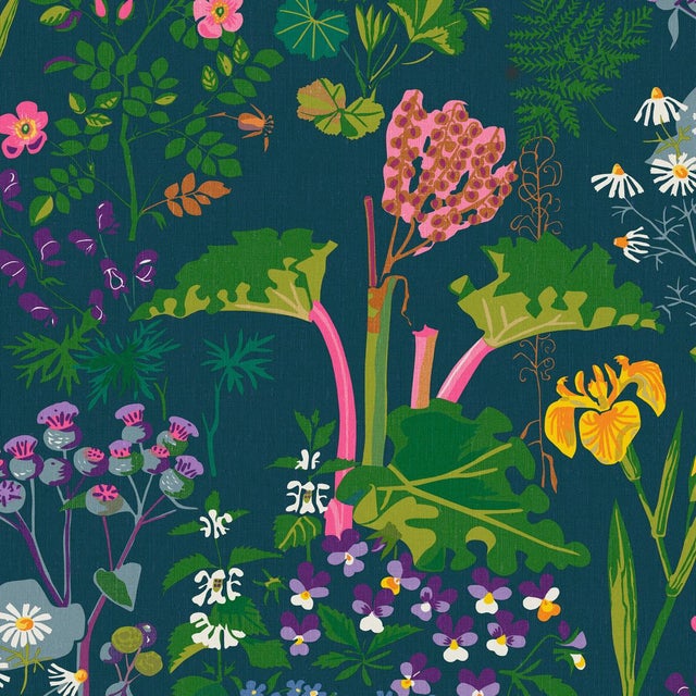 Sample - Borastapeter Rabarber Wallpaper in Green Multi For Sale