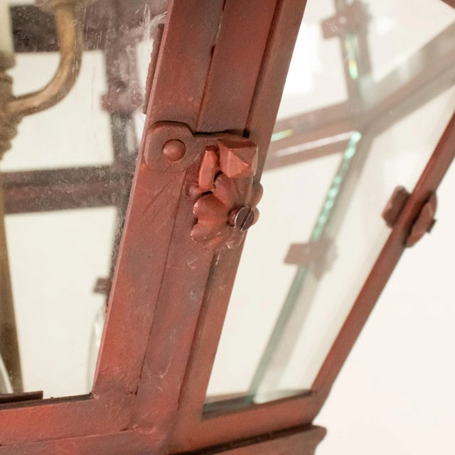 Brick Red Pair of Large 19th/20th Century French Louis XVI Style Patinated Hand Wrought Lanterns For Sale - Image 8 of 12