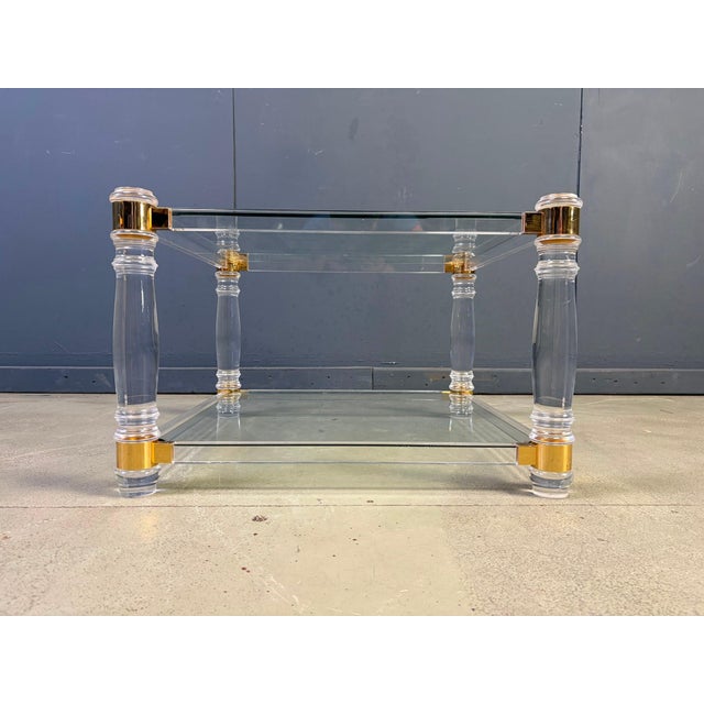 1970s Vintage Acrylic and Brass Coffee Table, 1970s For Sale - Image 5 of 7