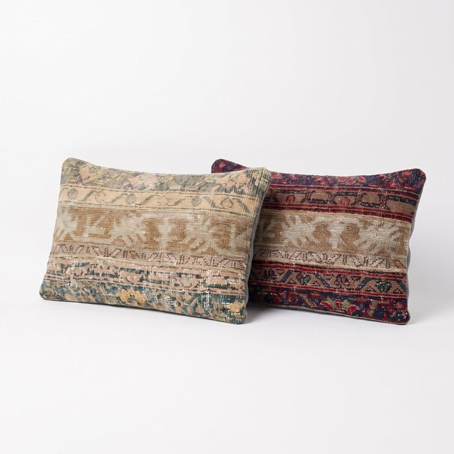 This 16'' x 24'' pillow cover set was made from authentic Turkish rug pieces — horizontal tribal bands in burgundy, olive...