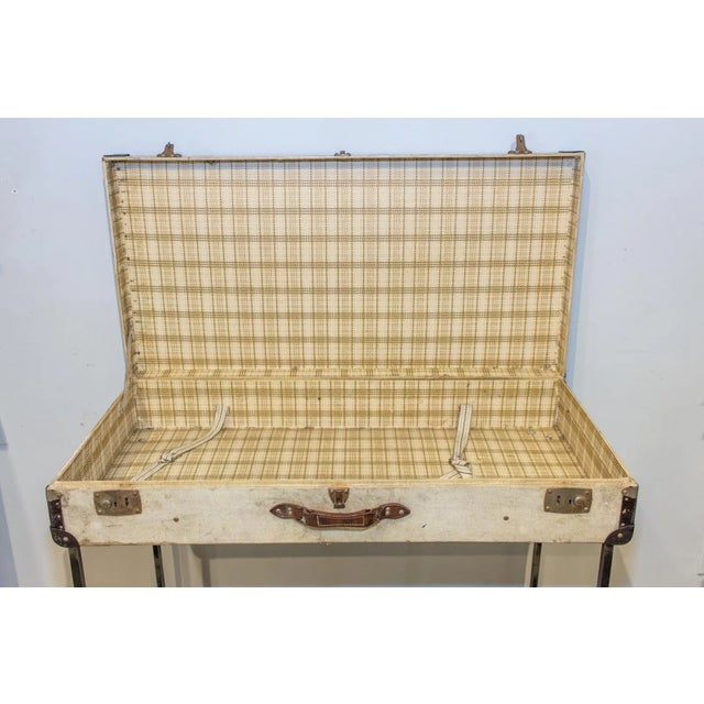 Cream Bar Table Crafted With Vintage French Luggage & Custom Iron Base For Sale - Image 8 of 13