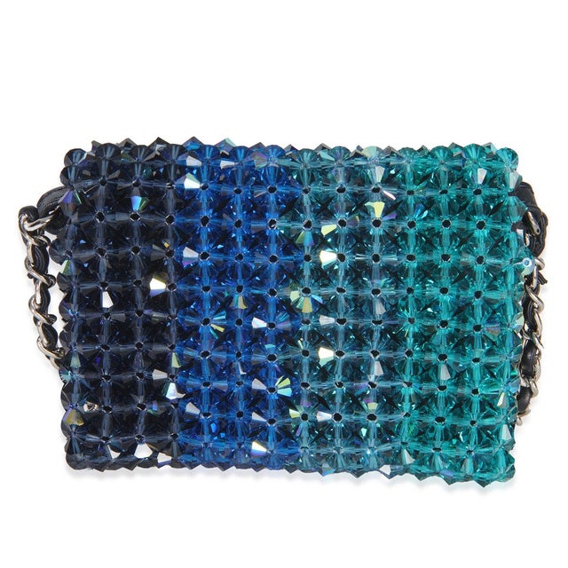 2020s Blue Ombre Beaded Micro Clutch On Chain For Sale - Image 5 of 9