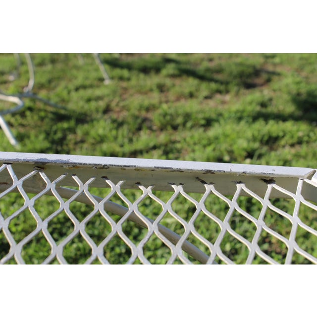 Vintage Lee L. Woodard & Sons Wrought Iron White Patio Set—A Table and Four Chairs For Sale - Image 10 of 18