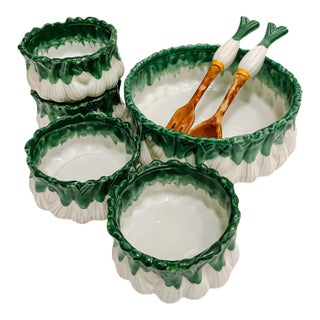 Late 20th Century Italian Trompe L’Oeil Green Onion Salad Serving Set for Neiman Marcus- 7 Pieces For Sale