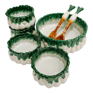 Late 20th Century Italian Trompe L’Oeil Green Onion Salad Serving Set for Neiman Marcus- 7 Pieces