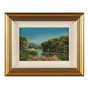Linda D Brooks 20th Century Miniature Oil Painting of an English River Scene by British Artist, 1980