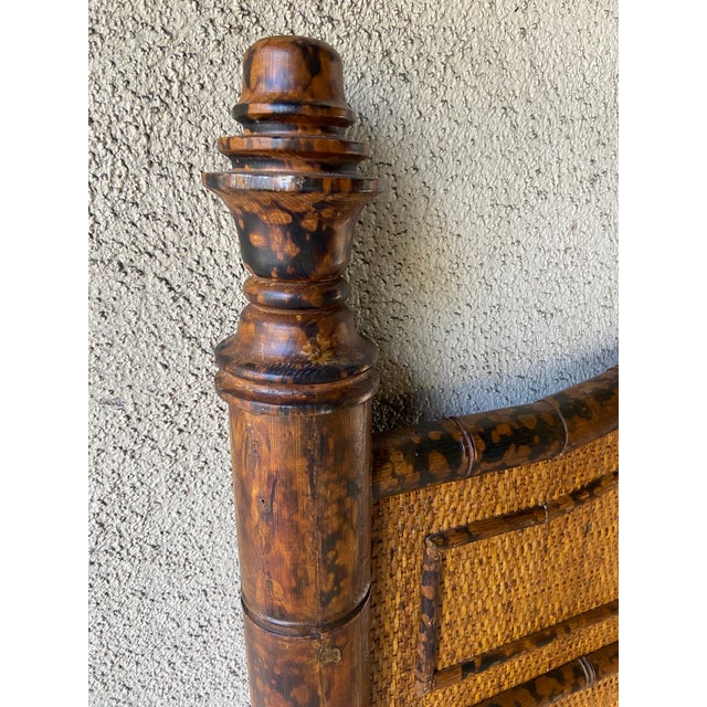 Late 20th Century British Colonial Burnt Bamboo and Grasscloth Queen Headboard For Sale - Image 5 of 12