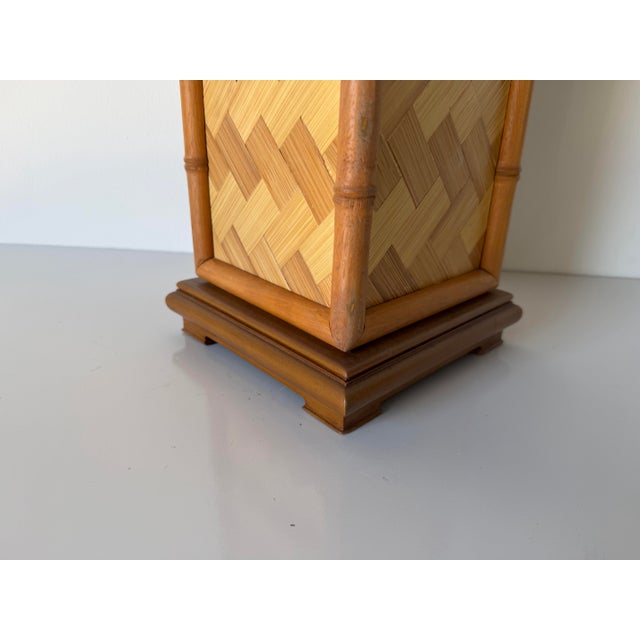 1970s Coastal Faux Bamboo & Woven Rattan Table Lamp For Sale - Image 4 of 9