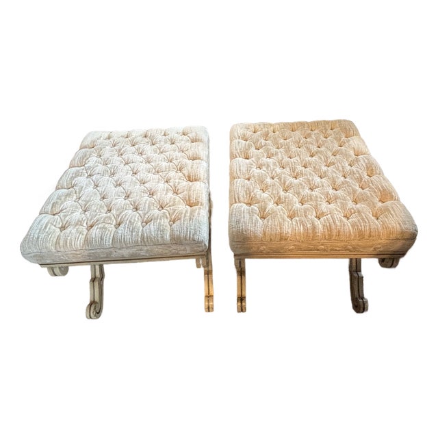 Mid-Century Karges Pair Benches Button-Tufted Champagne Upholstery For Sale