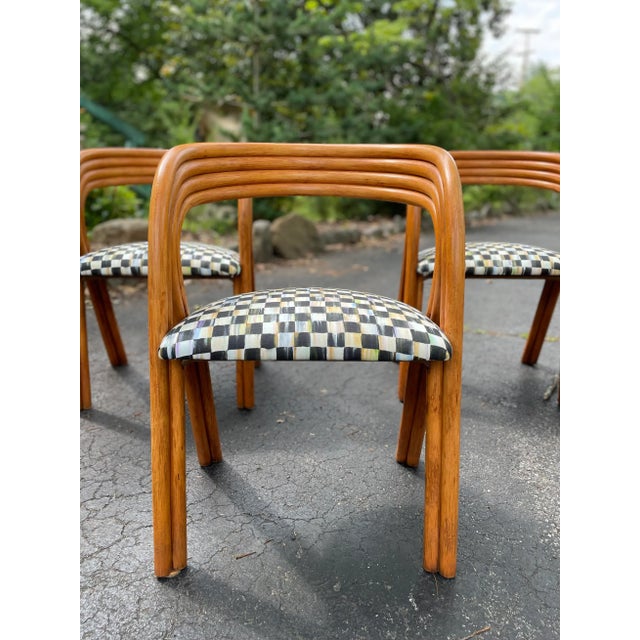Rohe Noordwolde 1970s Rattan Dining Chairs by Axel Enthoven With Mackenzie Childs Fabric - Set of 6 For Sale - Image 4 of 12