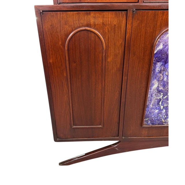 Wood Mid-Century Modern 2-Piece Kagan Style Dark Walnut Sideboard W/Bar Cabinet For Sale - Image 7 of 13