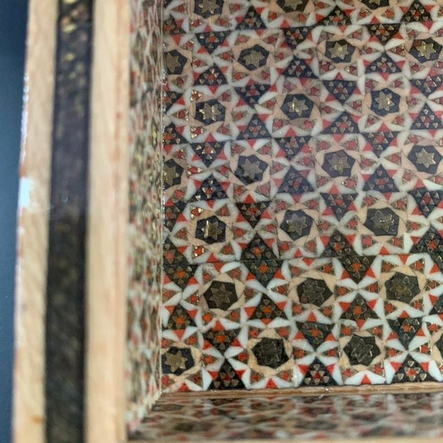Persian Geometric Inlay Khatamkari Wood Trinket Box Lidded Rectangle For Sale - Image 10 of 10