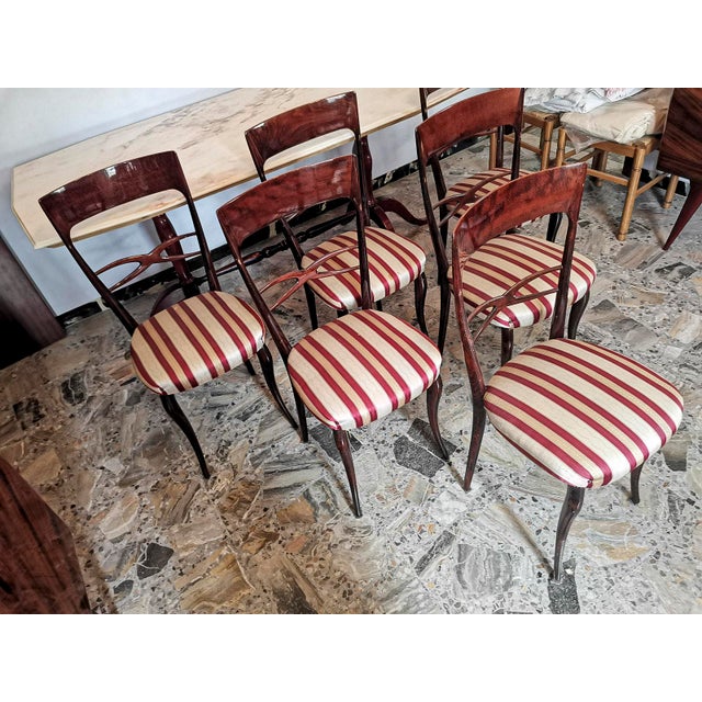 Wood Chairs in Wood and Cream & Burgundy Fabric, 1960s, Set of 6 For Sale - Image 7 of 18