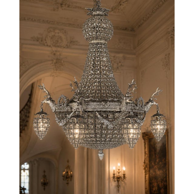 1960s French Silver Bronze Deer Chandeliers - Pair For Sale - Image 10 of 18