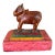 Likely Antique Hand-Carved Wooden Cow Figurine on Painted Base - Folk Art Sculpture For Sale
