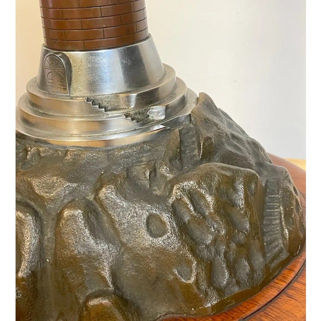 Art Deco Early 20th Century French Art Deco Bronze, Steel, Crystal and Wood Model of a Lighthouse Lamp For Sale - Image 3 of 12