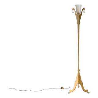 Vintage Italian Gilt Metal + Etched Glass Prototype Floor Lamp by Banci Firenze For Sale