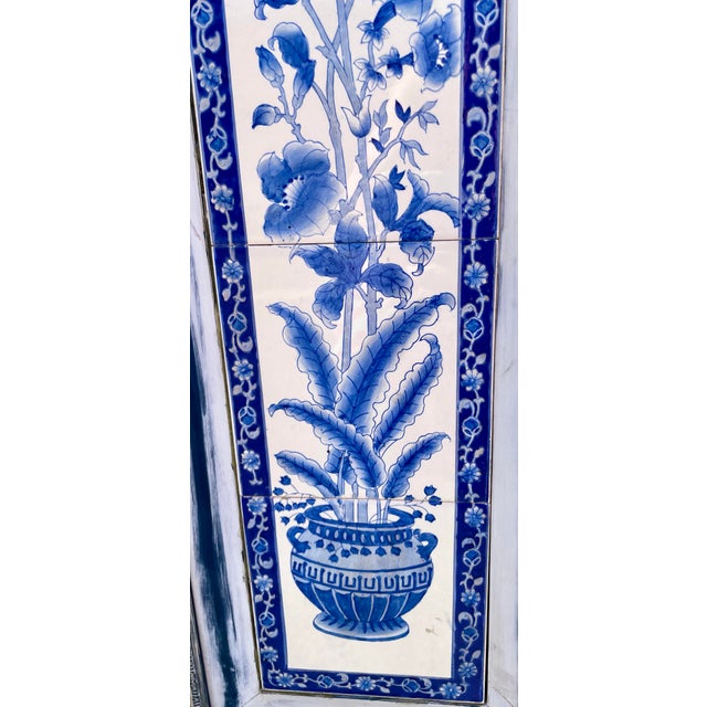 Pair of Framed Hand-Painted Chinoiserie Blue & White Ceramic Tile Panels From a Hollywood Props House For Sale - Image 11 of 11