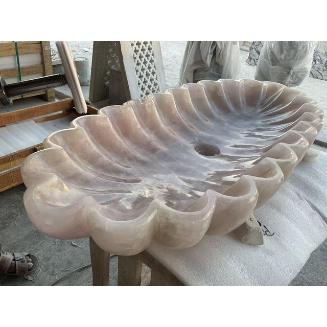 2020s Pink Quartz Luxury Stone Scalloped Sink Basin For Sale - Image 5 of 12
