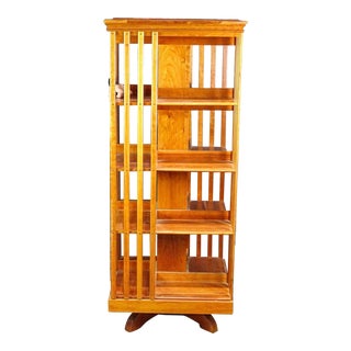 Antique Large Revolving Wood Bookcase Bookshelf For Sale