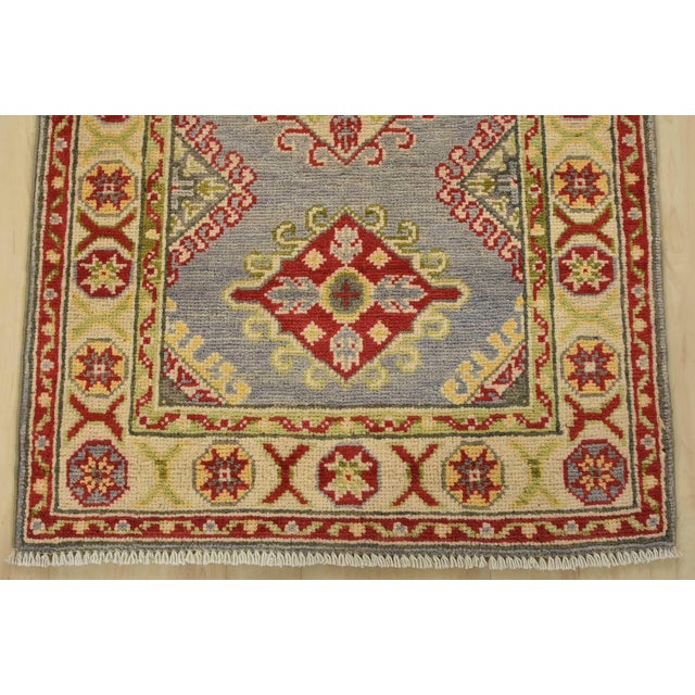 Textile Kazak Runner 2’2” X 6’2” Gray Wool Tribal Hand-Knotted Oriental Rug For Sale - Image 7 of 10