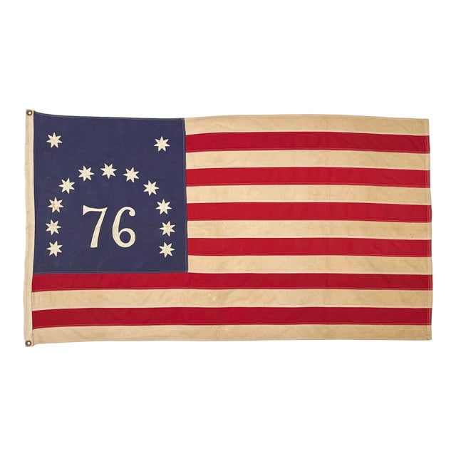 Vintage Cotton Embroidered Bennington 76 American Flag For Sale