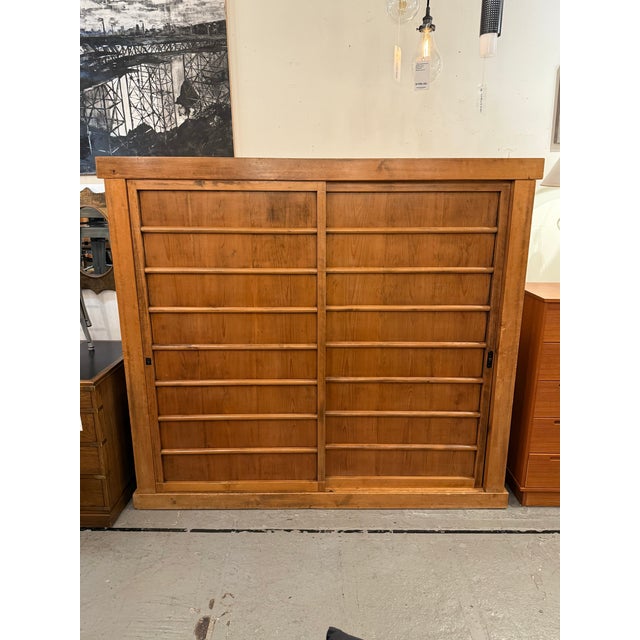Wood Tansu Storage Sliding Door Cabinet, Vintage For Sale - Image 7 of 14