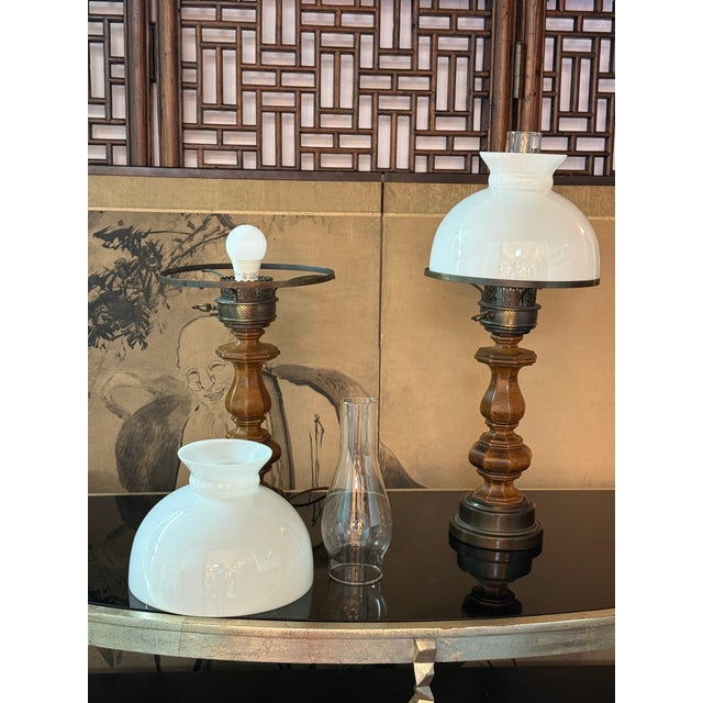Mid 20th Century Vintage Oil-Lamp Style Table Lamps, Pair For Sale - Image 5 of 12