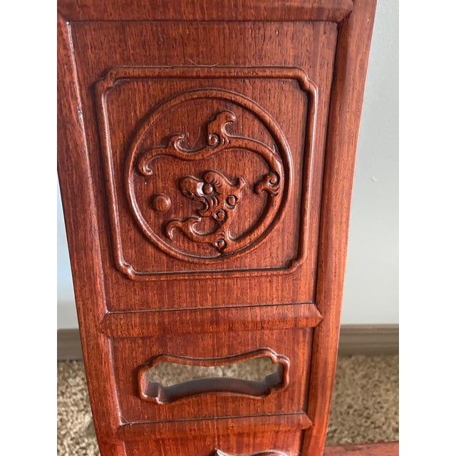 Vintage Asian Carved Rosewood Horseshoe Armchair - Pair For Sale - Image 4 of 10