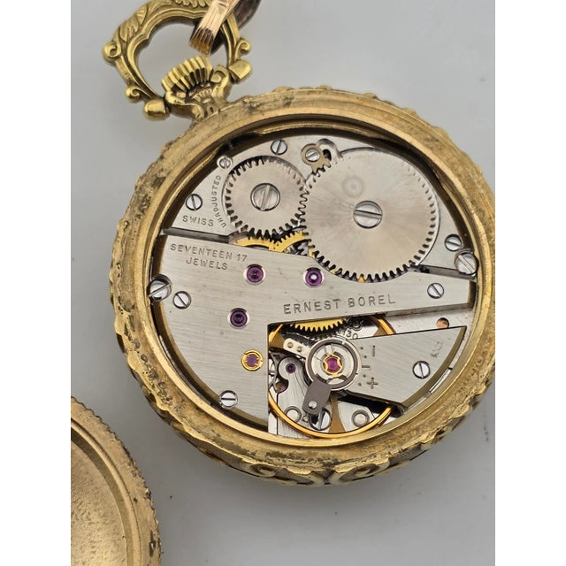 Rare Vintage Ornate "Ernest Borel" 17 Jewel Gold Plated Pendant Watch Works For Sale - Image 11 of 16
