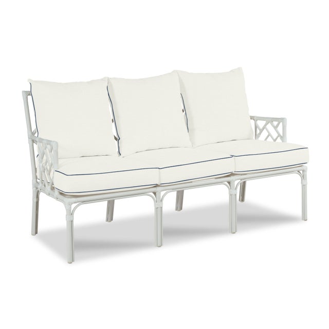 Traditional Haven Outdoor Sofa in Canvas White with Canvas Navy Welt For Sale - Image 3 of 4