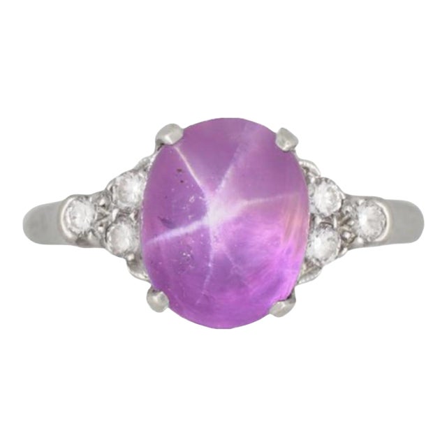 Gia Certified 10 Carat No Heat Pink Star Sapphire White Gold Cocktail Ring, Size 10.25 For Sale