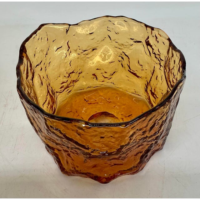 Vintage Mid Century Morgancetown Crinkled Amber Glass Pitcher and Ice Bucket Set For Sale In Providence - Image 6 of 9