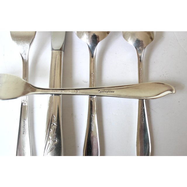 Metal 1957 Springtime 5 Piece Place Setting for 8 Matching Floral Set Plus Vintage Rogers 42 Pieces For Sale - Image 7 of 9