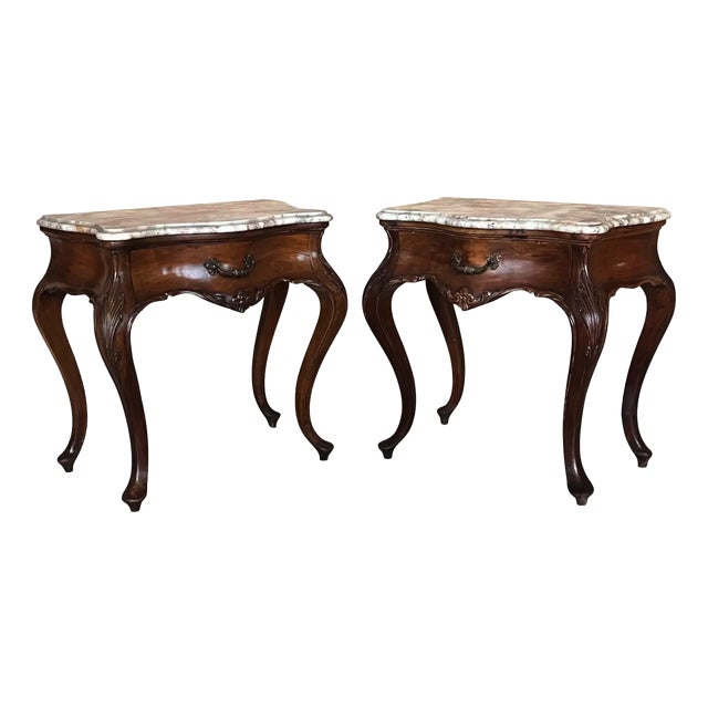 Large French Nightstands with Drawers and Cabriole Legs, 1900s, Set of 2 For Sale