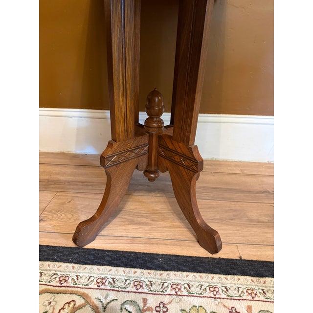 Antique Eastlake Victorian Oak Parlor Side Table With Carved Pedestal Base and Acorn Finial For Sale - Image 12 of 15