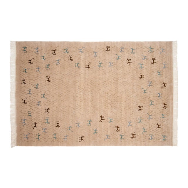 New Indian Folk Art Design Rug - 6' X 9' For Sale