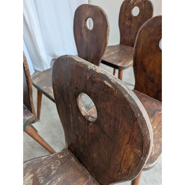1970s Vintage Brutalist Rustic Farmhouse Wooden Dining Chair, 1970s, Set of 8 For Sale - Image 5 of 18