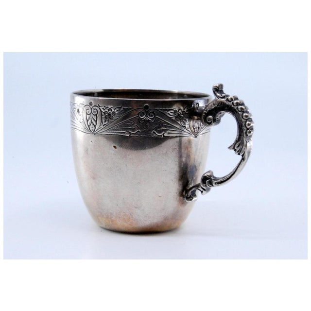 Silver Cup with Engravings on the Body and Reliefs on the Handle For Sale - Image 9 of 10