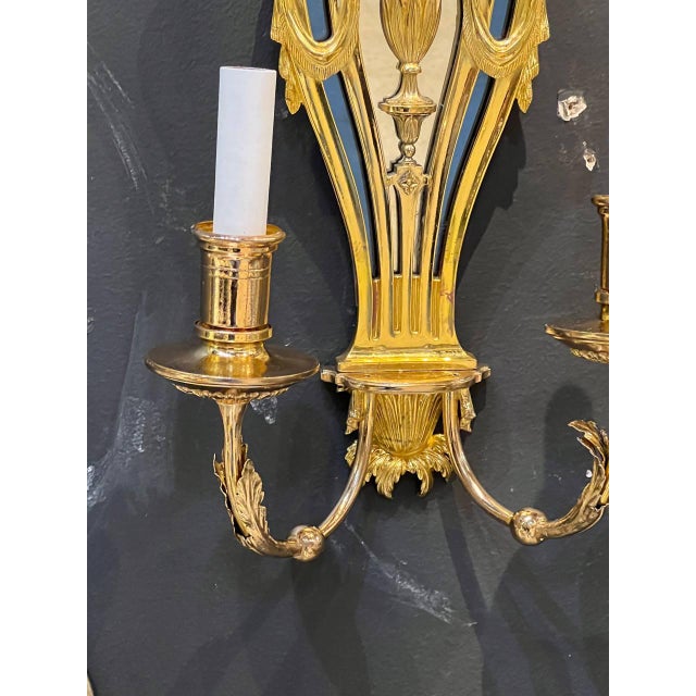 Metal 1920 Caldwell Bronze Sconces With Mirror and Cobalt Glass For Sale - Image 7 of 10