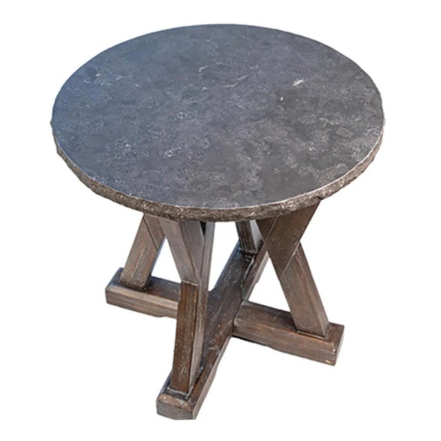 Wood Round Stone Top Farm Side Table For Sale - Image 7 of 8