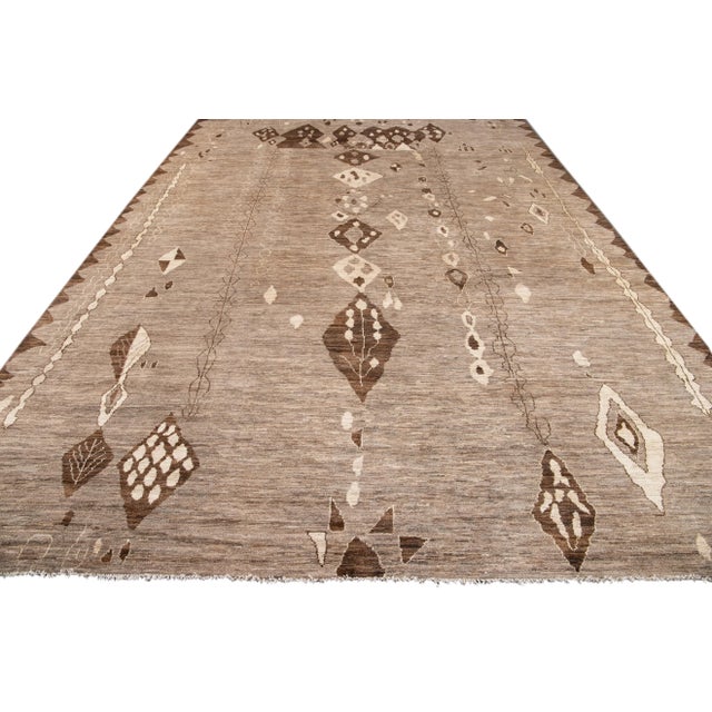 Large Modern Moroccan-Style Tribal Wool Rug 12 Ft 2 in X 17 Ft 6 In For Sale - Image 4 of 13