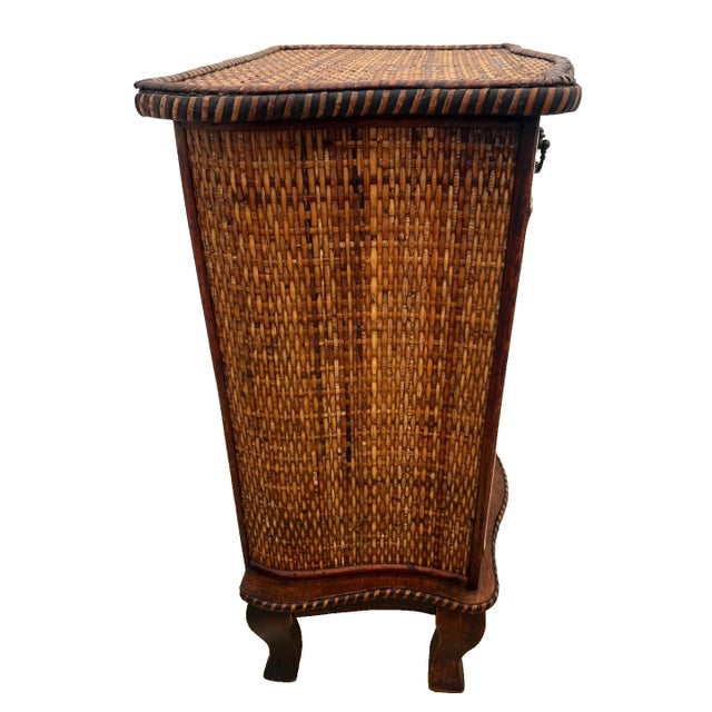Brown 1960s Mid Century Nightstand Cabinet With Drawer Wicker and Bamboo Petite Size For Sale - Image 8 of 14