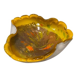Yellow Confetti Ashtray Catchall in the Manner of Murano Glass For Sale