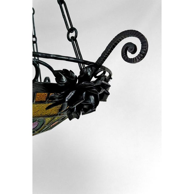 Art Deco Wrought Iron Hanging Light by Augustin Louis Calmels, 1920 For Sale - Image 6 of 18