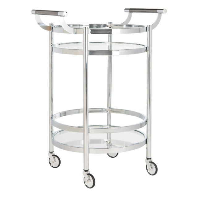 Designed with sleek, stylish curves, this contemporary 2-tier round bar cart ensures easy entertaining in any room. it's...