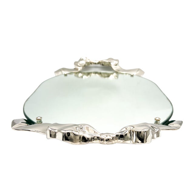 1988 Godinger Silver-Plated Bow & Ribbon Mirrored Vanity Tray – Hollywood Regency / Art Nouveau Revival For Sale - Image 18 of 18